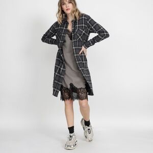 Gold Hawk Charcoal Plaid Shirt Dress;  SMALL  *NWT*